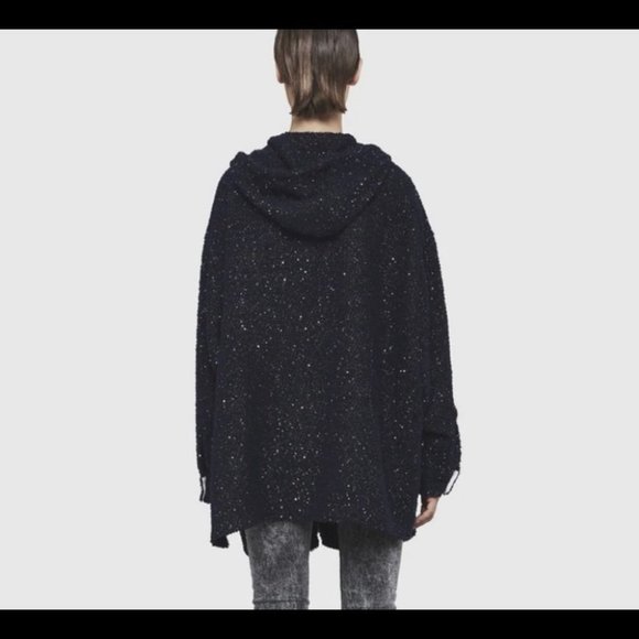 Faith Connexion European Oversized Unisex Blue Tweed Hooded Overshirt. - Picture 2 of 11